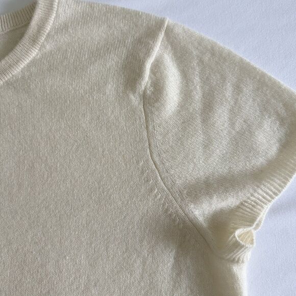 Prive 100% Cashmere Knit Top Womens XL Ivory Short Sleeve Crewneck Sweater - Picture 3 of 7